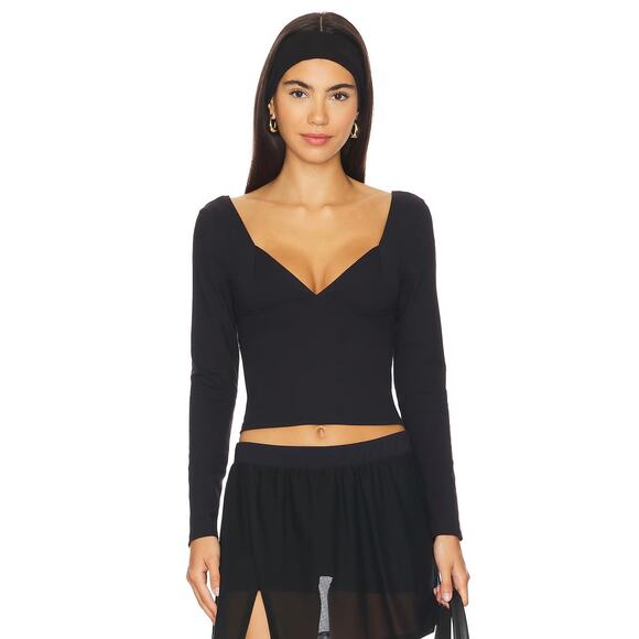 Free People x Intimately Womens Small Black FP Duo Corset Top Long Sleeve I23-31 - Picture 1 of 9
